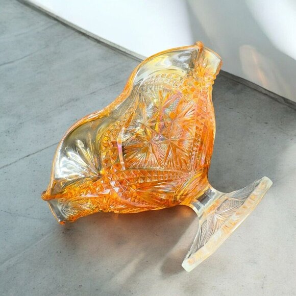 Imperial Glass Iridescent Marigold Carnival Glass Ruffled Footed Bowl Dish VTG - Picture 3 of 16